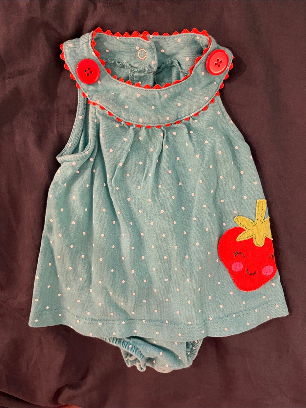 Carter's Baby Girls 9M Polka Dot Strawberry Accent Teal Bodysuit Dress 9 Month